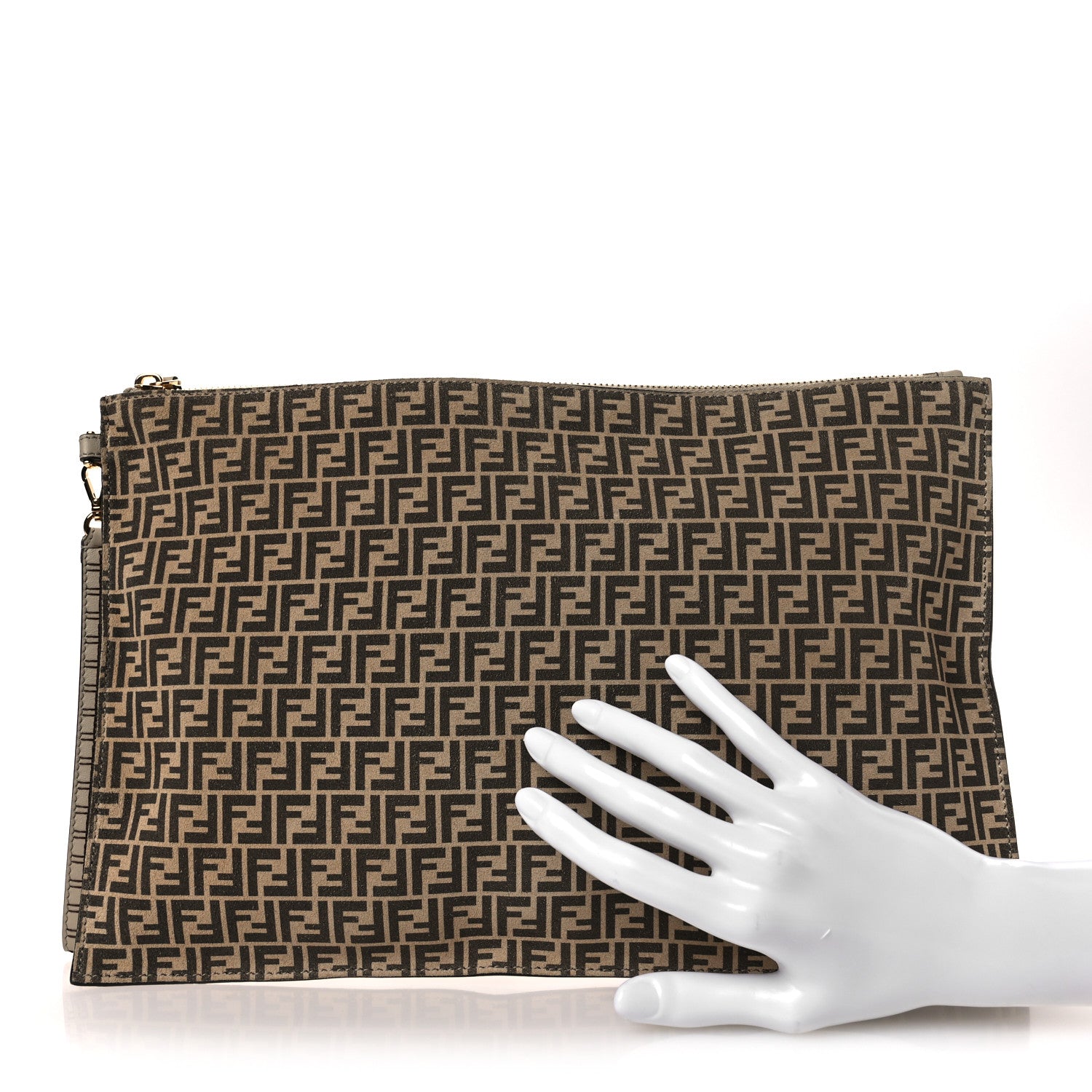 Fendi Suede Vitello Grace Micro FF Large Flat Pouch Nude Spring Maya 2 of 10