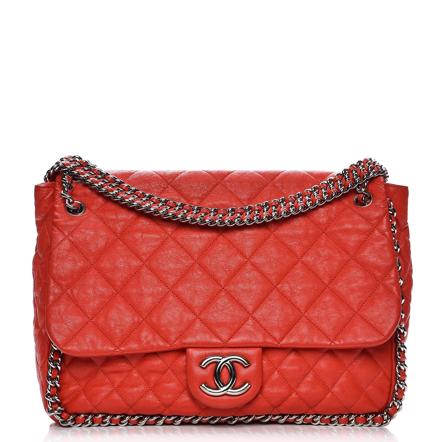 Washed Lambskin Quilted Maxi Chain Around Flap Red