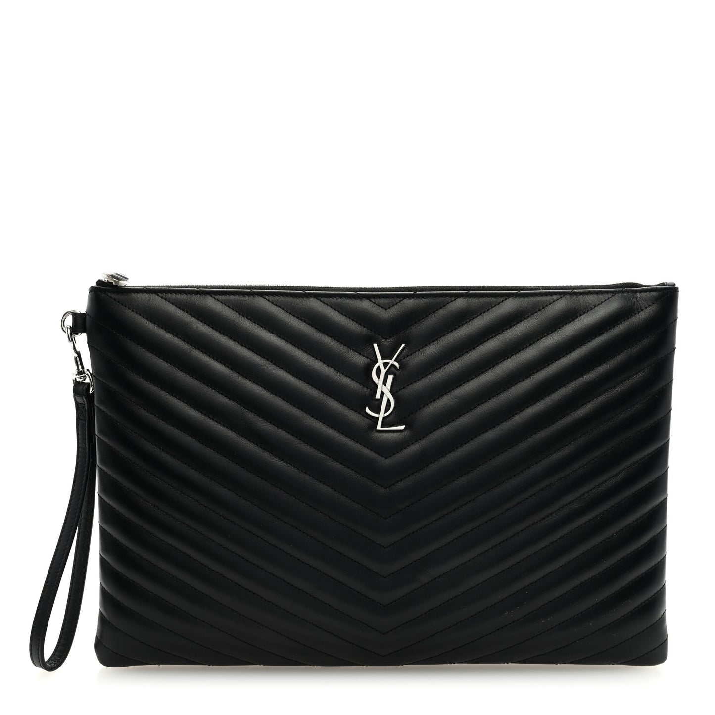 Calfskin Matelasse Chevron Monogram Document Holder Black