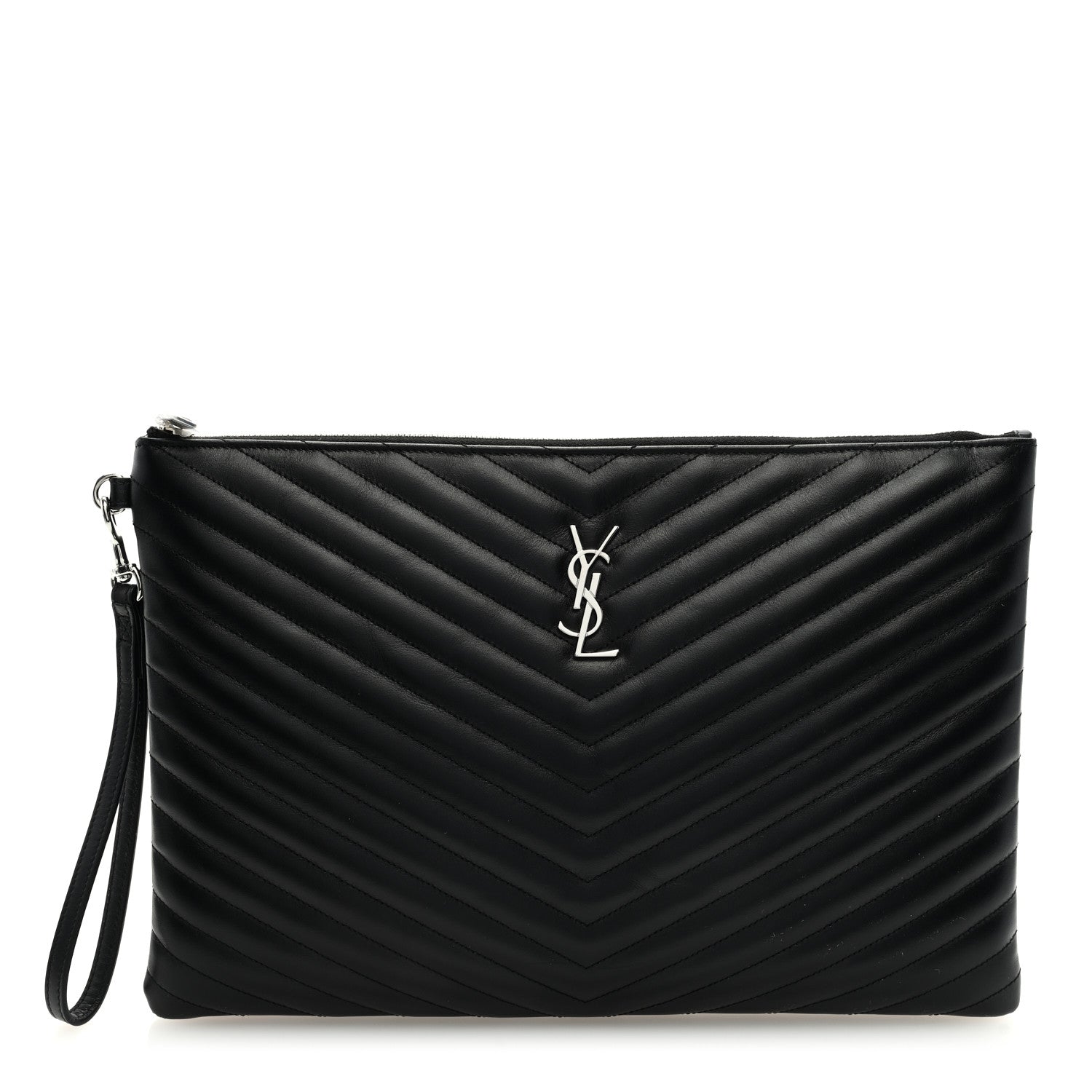 Saint Laurent Calfskin Matelasse Chevron Monogram Document Holder Black 1 of 6