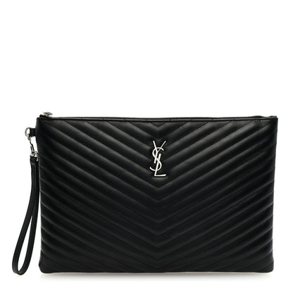 Saint Laurent Calfskin Matelasse Chevron Monogram Document Holder Black 1 of 6