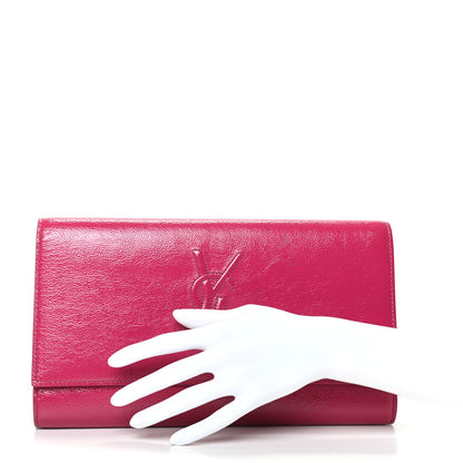 Saint Laurent Textured Patent Monogram Large Belle De Jour Clutch Fuchsia 2 of 8
