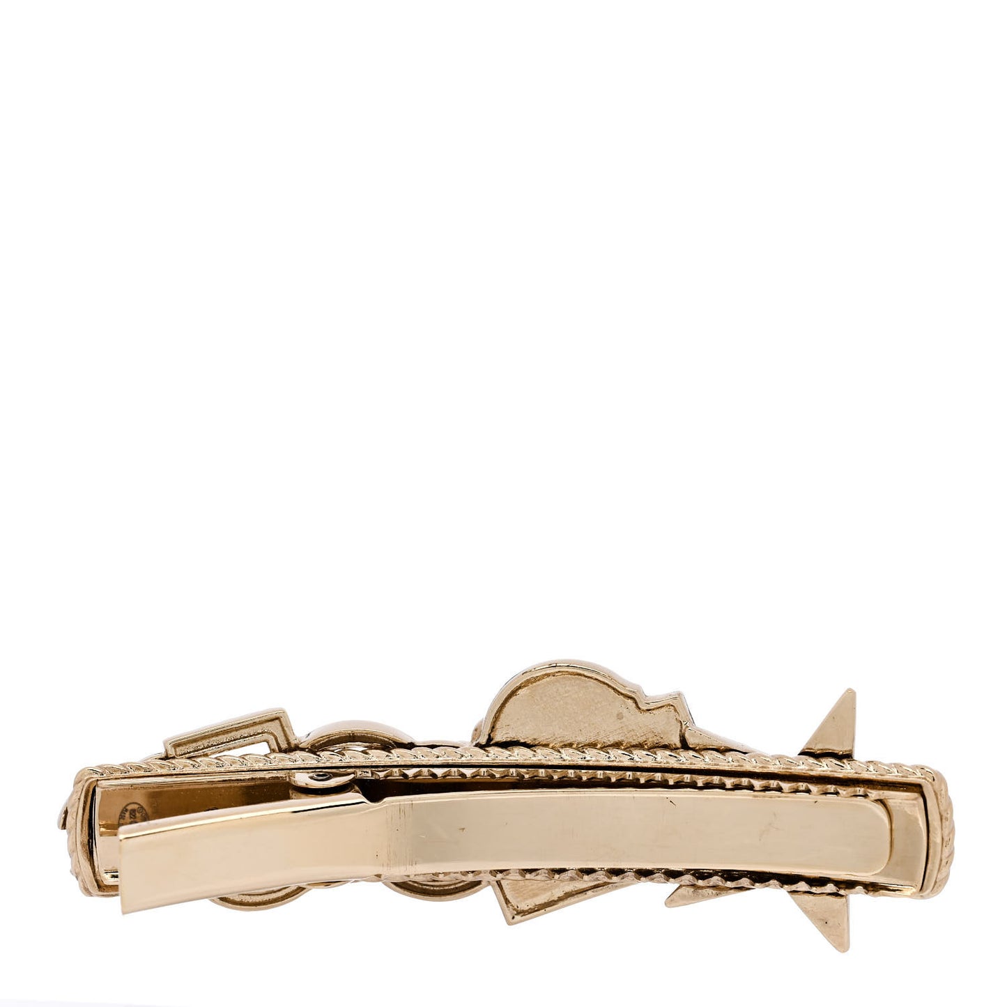 Metal Crystal CC Rue Cambon Hair Clip Gold Pearly White