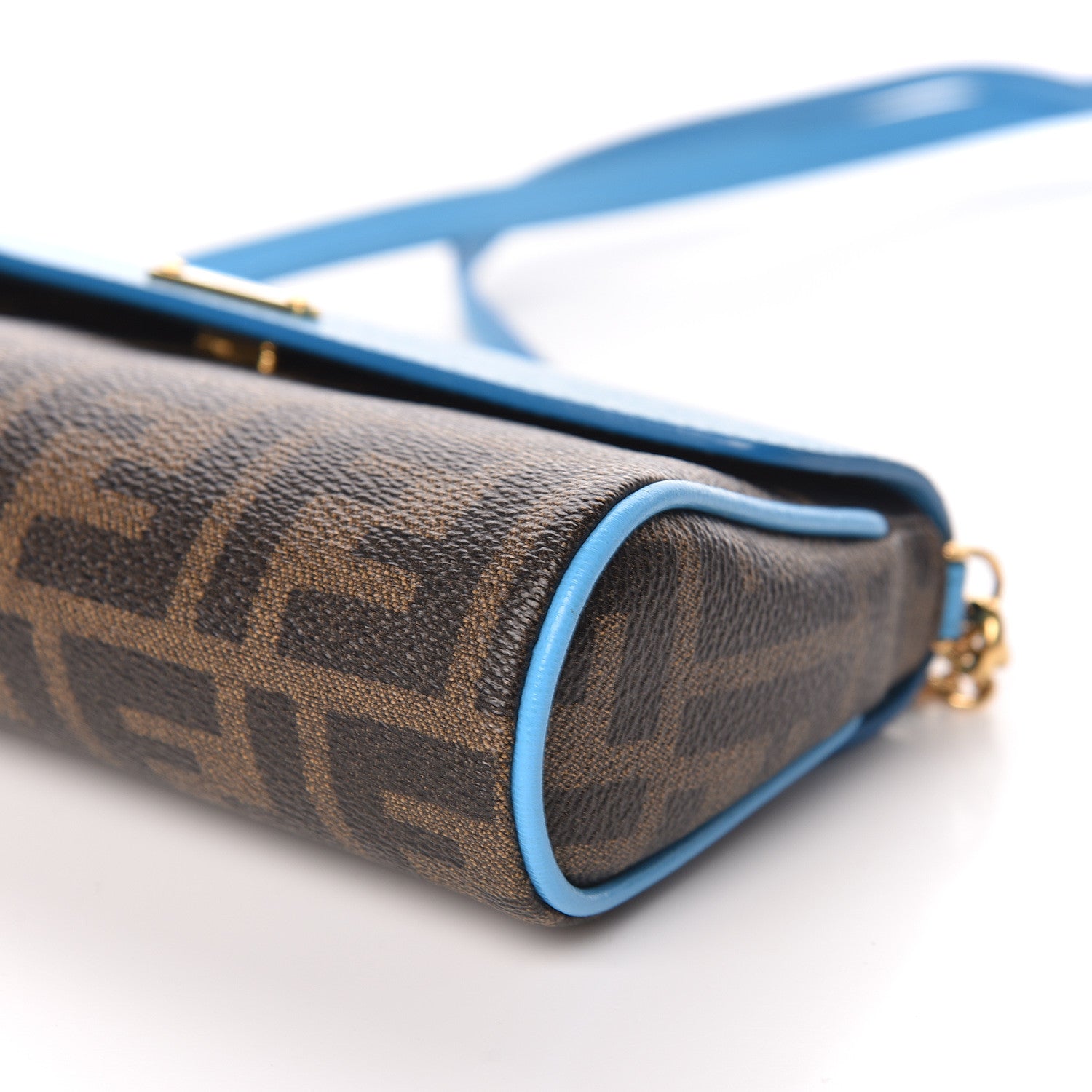 Fendi Zucca Spalmati Vitello Elite Flap Crossbody Bag Tobacco Turchese 6 of 10