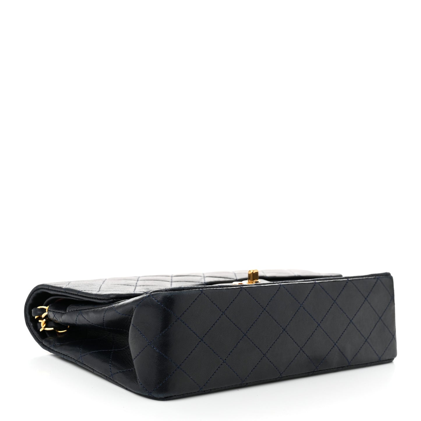 Lambskin Quilted Medium Double Flap Navy
