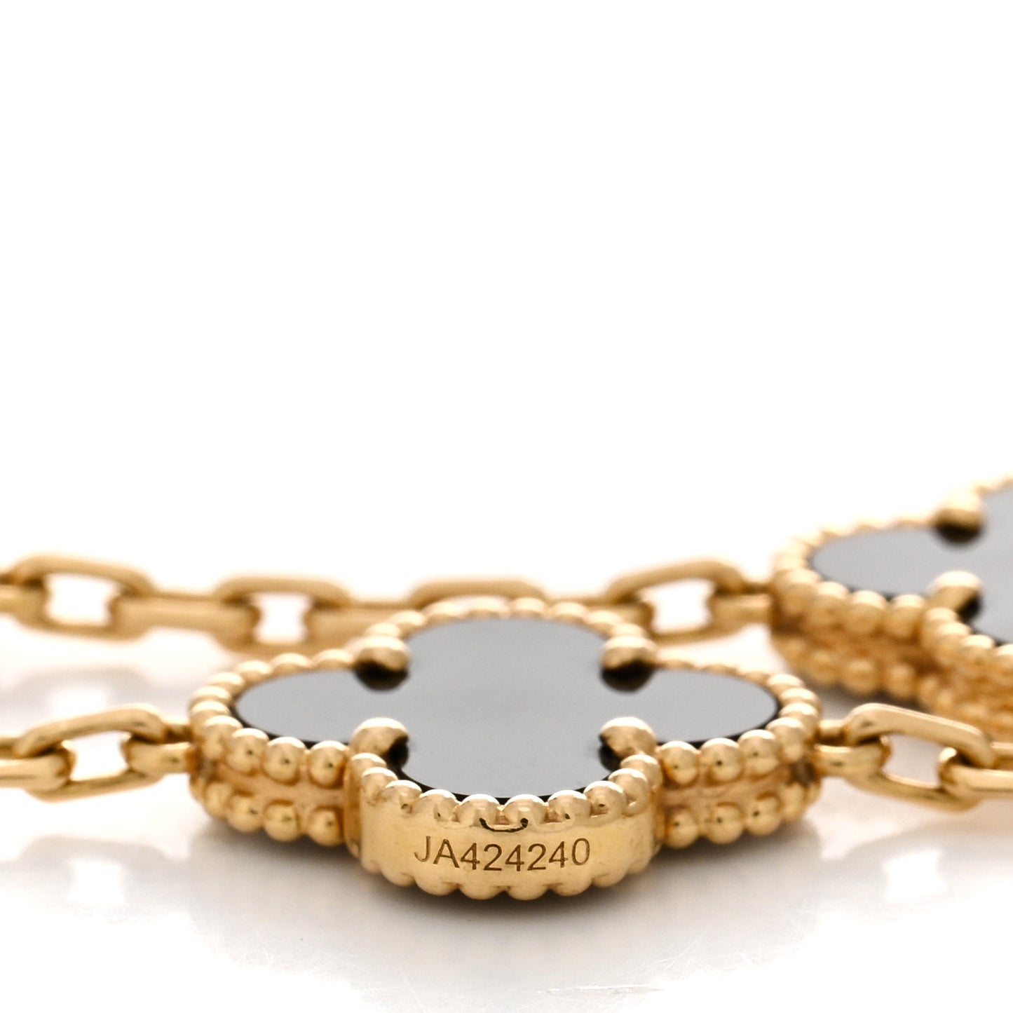 18K Yellow Gold Black Onyx 5 Motifs Vintage Alhambra Bracelet