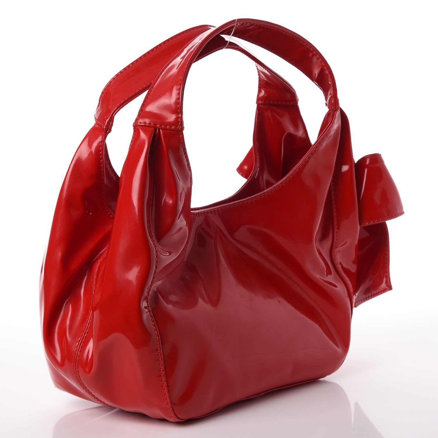 Valentino Garavani Patent Lacca Small Nuage Bow Hobo Red 3 of 10