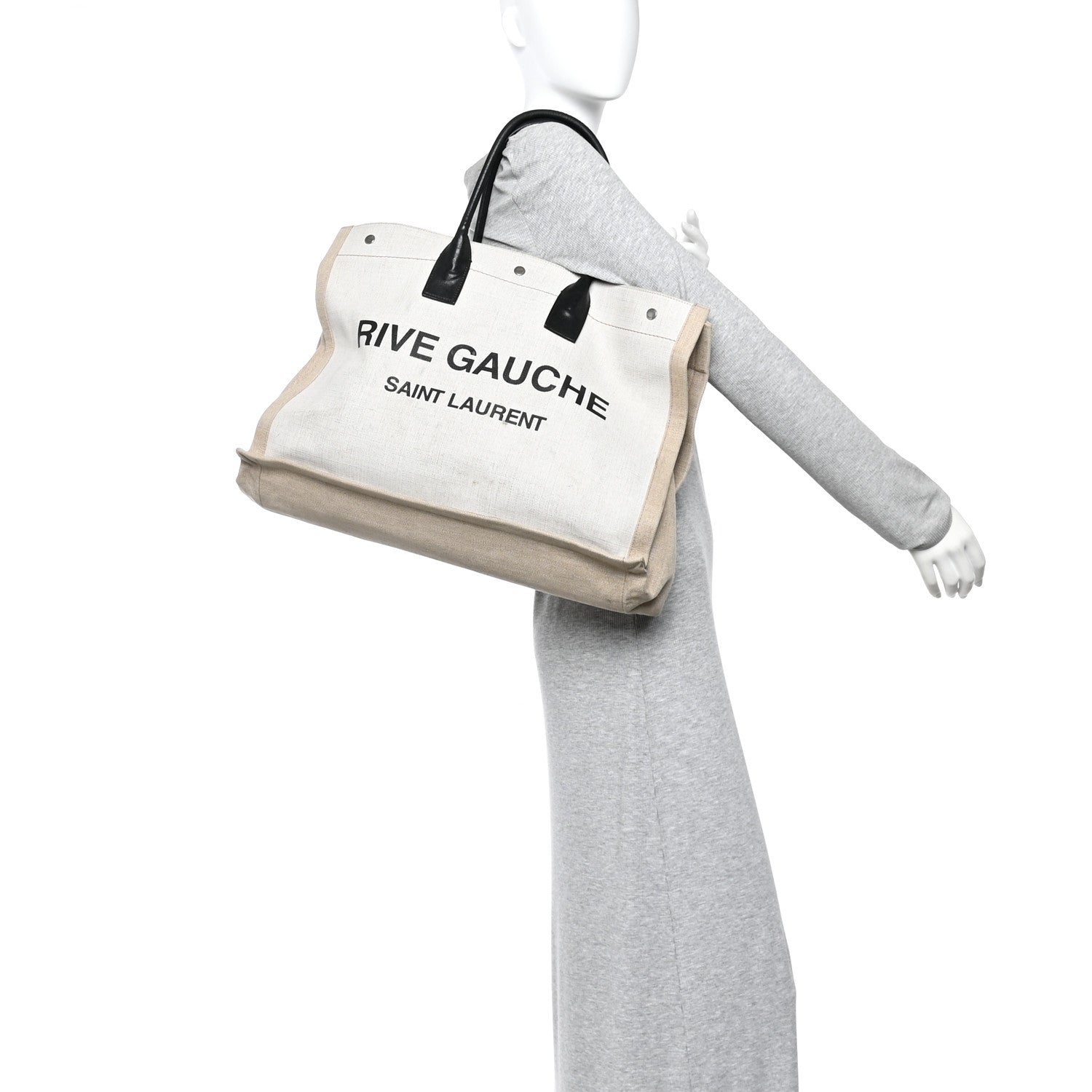 Saint Laurent Linen Calfskin Rive Gauche Tote Optic White 1854592