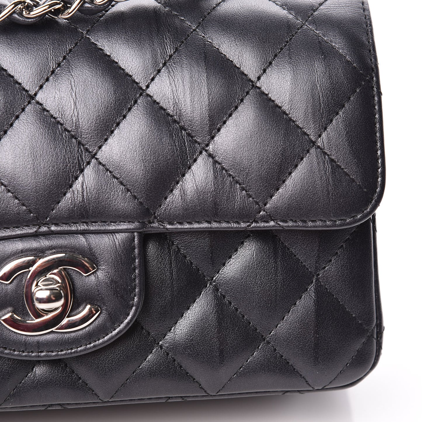 Iridescent Calfskin Quilted Mini Rectangular Flap Charcoal