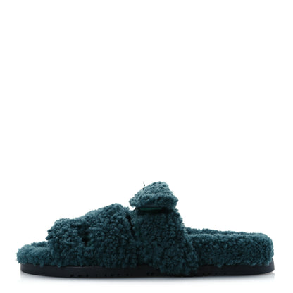 Hermes Woolskin Womens Chypre Sandals 37 Vert Anglais 1 of 12