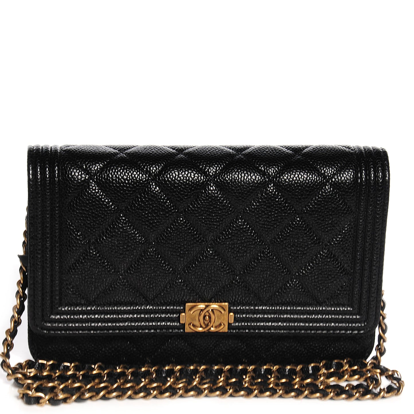 Caviar Quilted Boy Wallet On Chain WOC Black