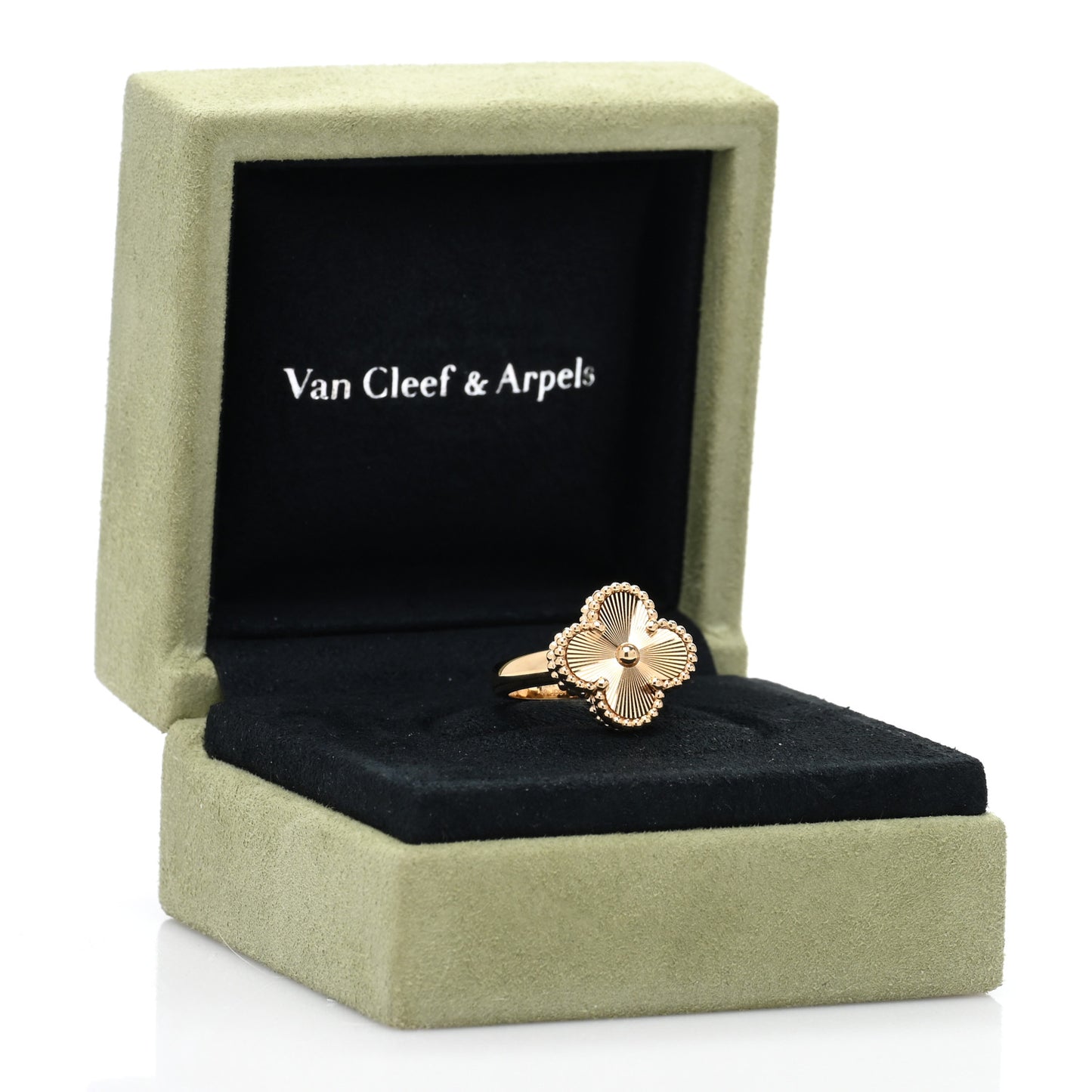 18K Yellow Gold Guilloche Vintage Alhambra Ring 49 5