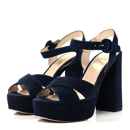 Prada Suede Platform Sandals 37 Navy 2 of 10