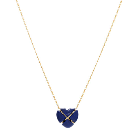 18K Yellow Gold Lapis Lazuli Crossover Heart Pendant Necklace