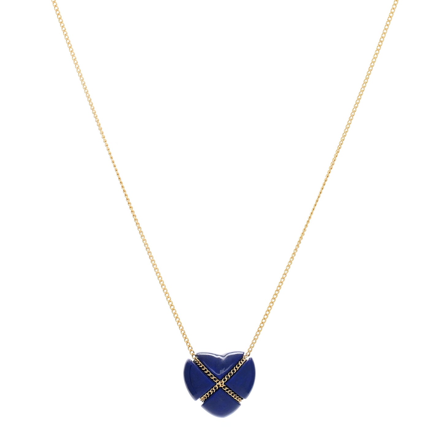 18K Yellow Gold Lapis Lazuli Crossover Heart Pendant Necklace