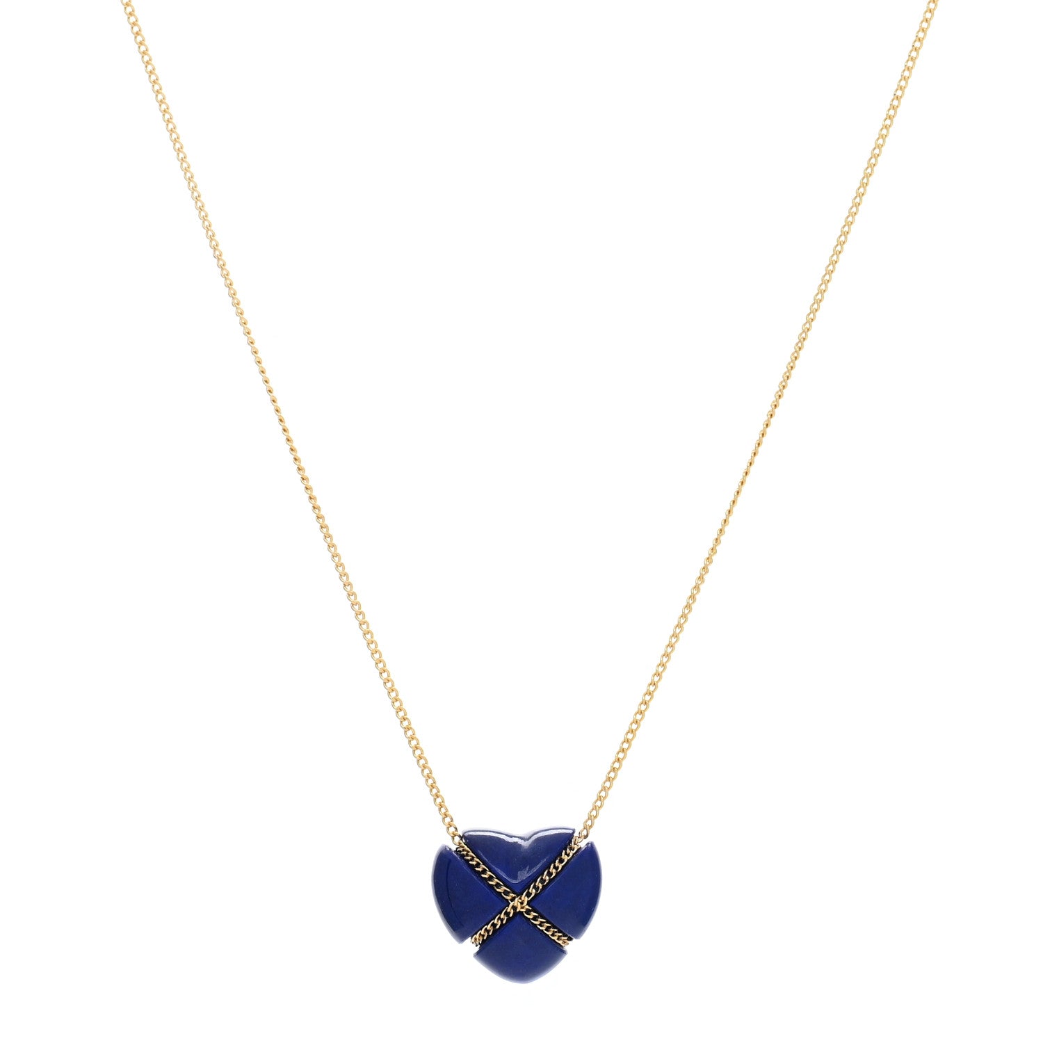 Tiffany 18K Yellow Gold Lapis Lazuli Crossover Heart Pendant Necklace 1 of 4