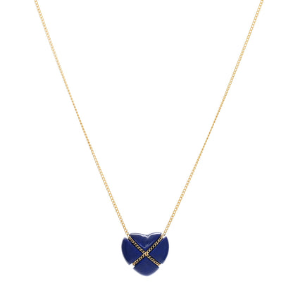 Tiffany 18K Yellow Gold Lapis Lazuli Crossover Heart Pendant Necklace 1 of 4