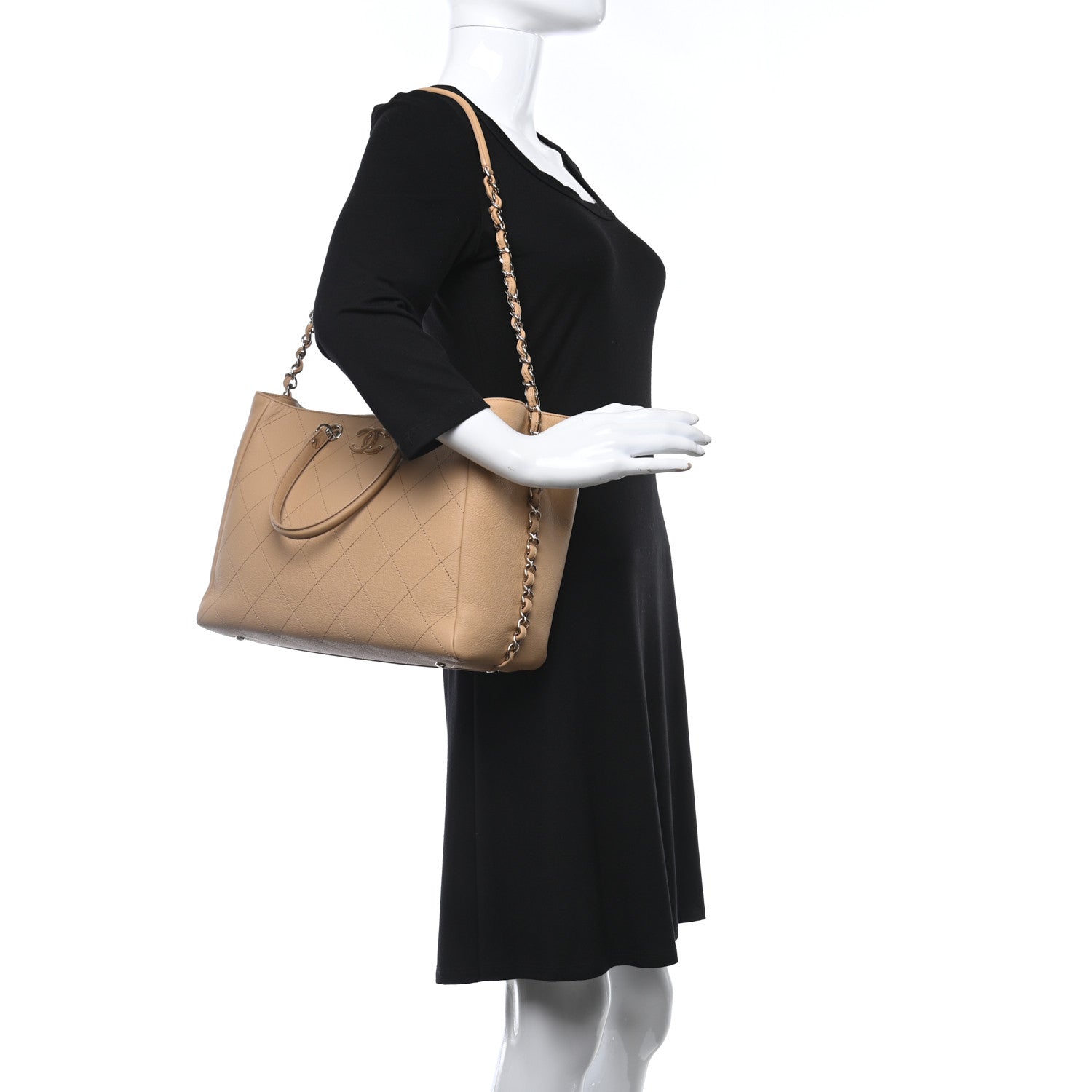 Chanel Bullskin Stitched Medium Shopping Bag Beige 2 of 9