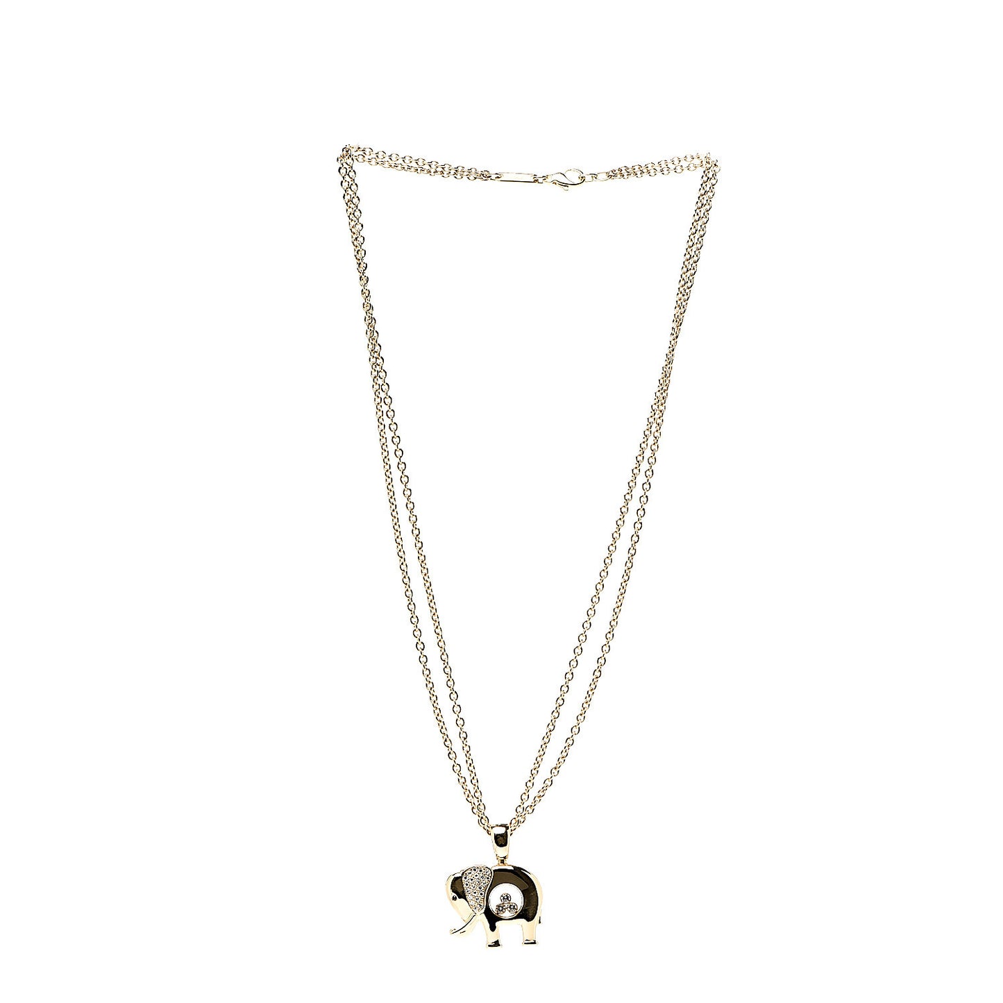 18K Yellow Gold Sapphire Happy Diamonds Elephant Pendant Necklace