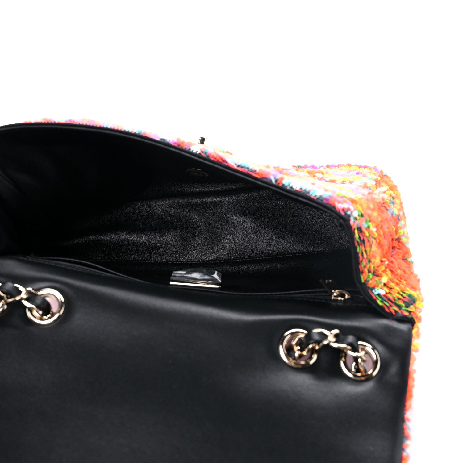 Chanel Sequin Logo Single Flap Orange Turquoise Pink 5 of 9