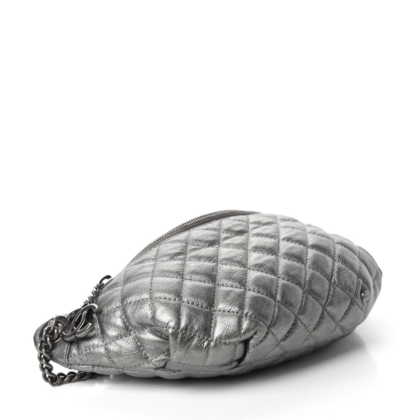Metallic Goatskin Quilted Banane Waist Bag Fanny Pack Silver