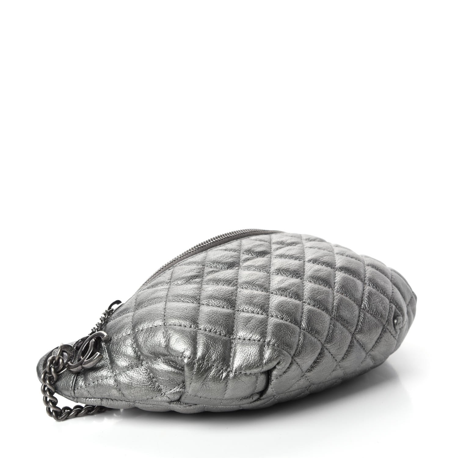 Chanel Metallic Goatskin Quilted Banane Waist Bag Fanny Pack Silver 4 of 11