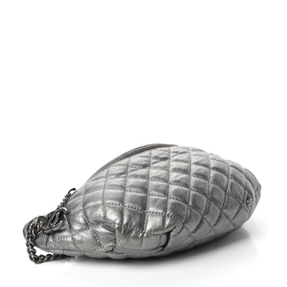 Chanel Metallic Goatskin Quilted Banane Waist Bag Fanny Pack Silver 4 of 11