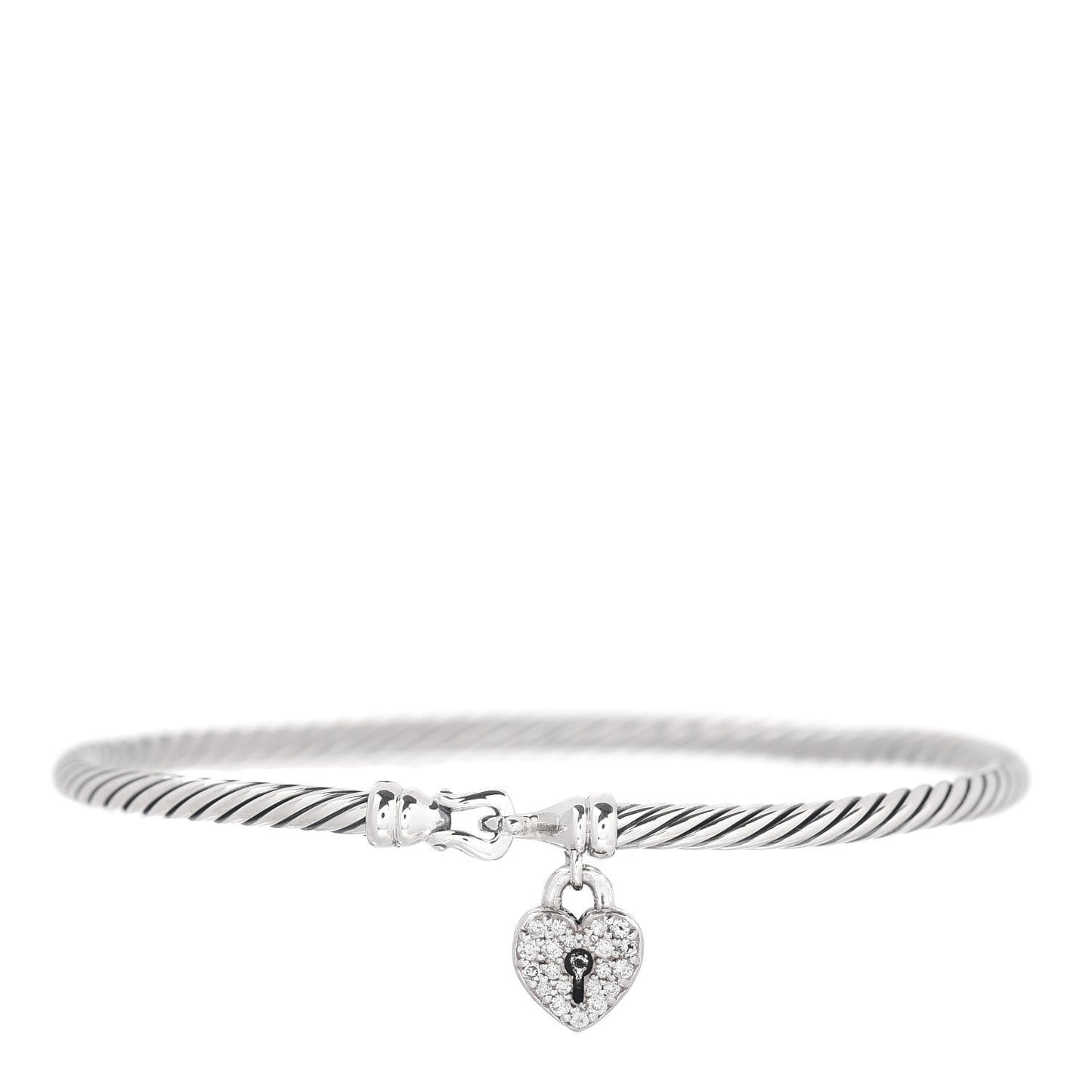 Sterling Silver Diamond Heart Padlock Cable Bracelet