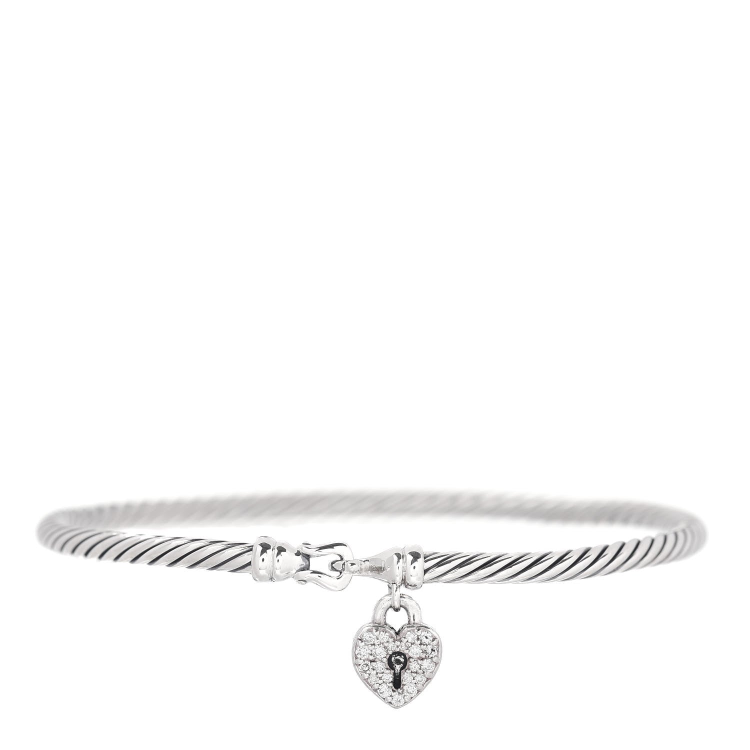 David Yurman Sterling Silver Diamond Heart Padlock Cable Bracelet 1 of 4