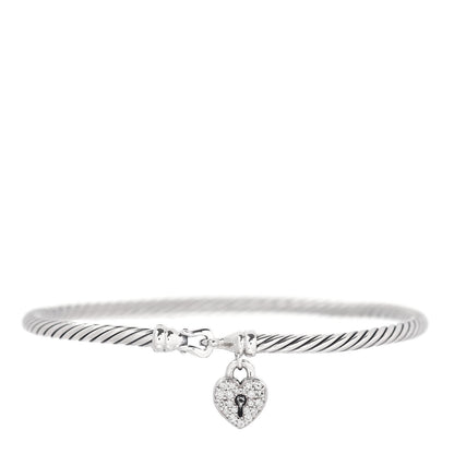 David Yurman Sterling Silver Diamond Heart Padlock Cable Bracelet 1 of 4
