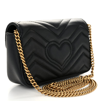 Gucci Calfskin Matelasse Super Mini GG Marmont Shoulder Bag Black 3 of 11