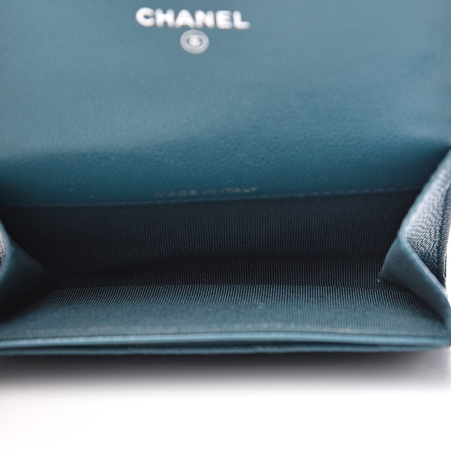 Caviar Quilted Flap Card Holder Wallet Dark Turquoise