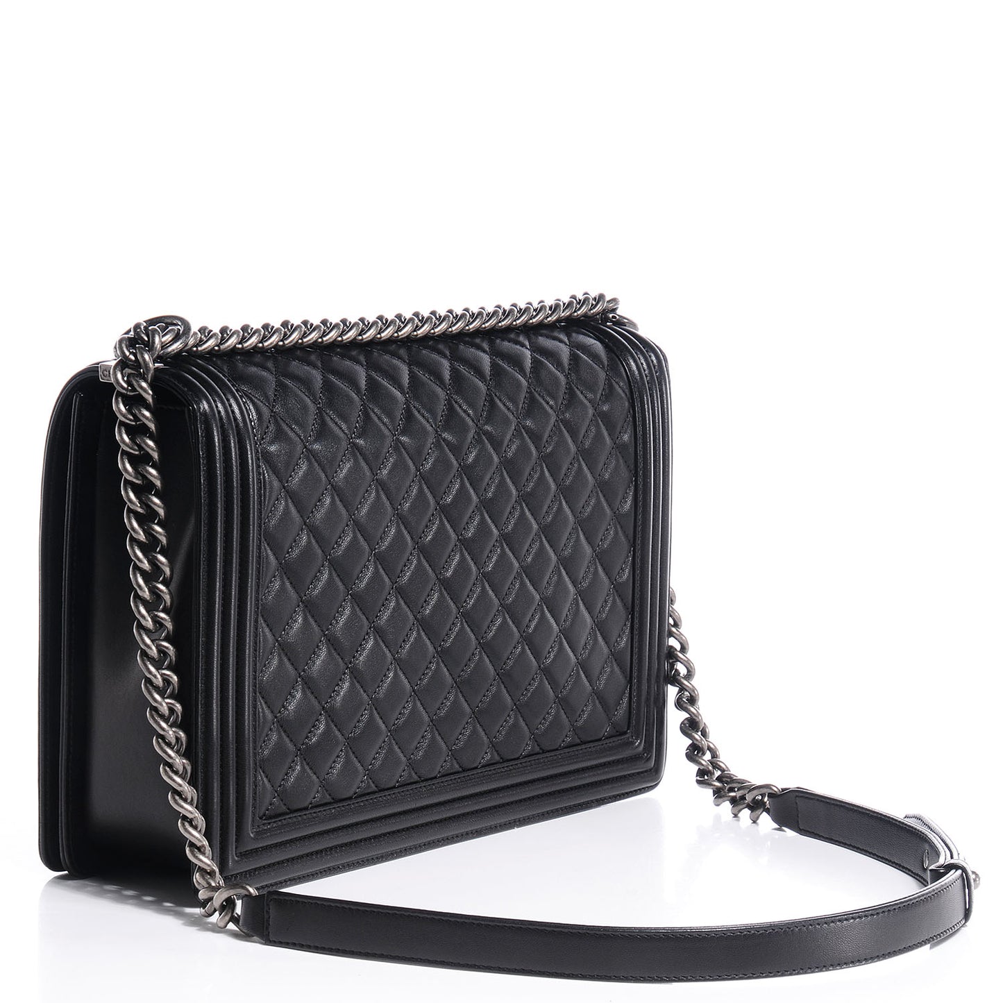 Lambskin Quilted Large Boy Flap Black