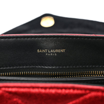 Saint Laurent Metallic Calfskin Matelasse Toy Loulou Monogram Chain Satchel Red 7 of 9