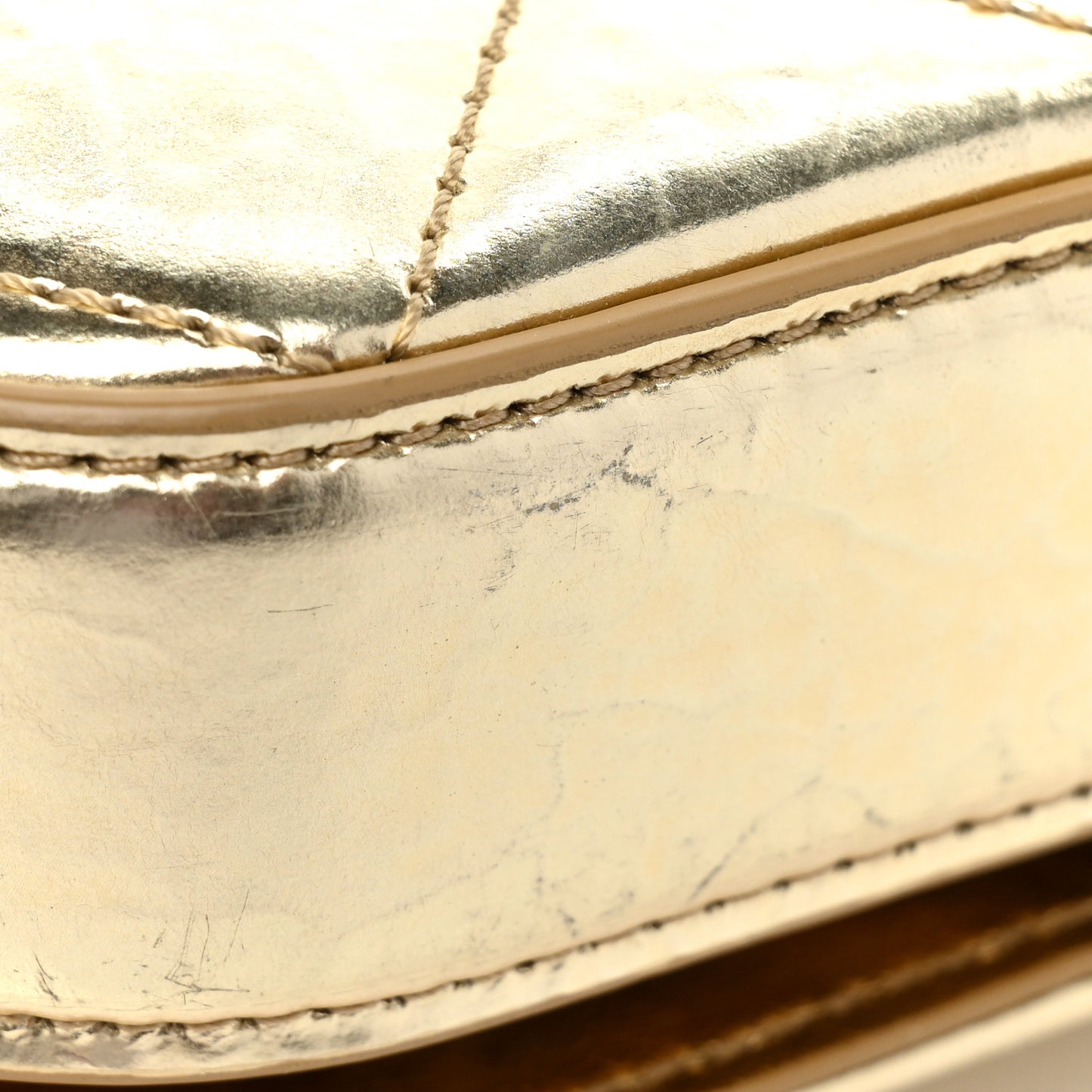 Hammered Metallic Calfskin Quilted Flap Gold