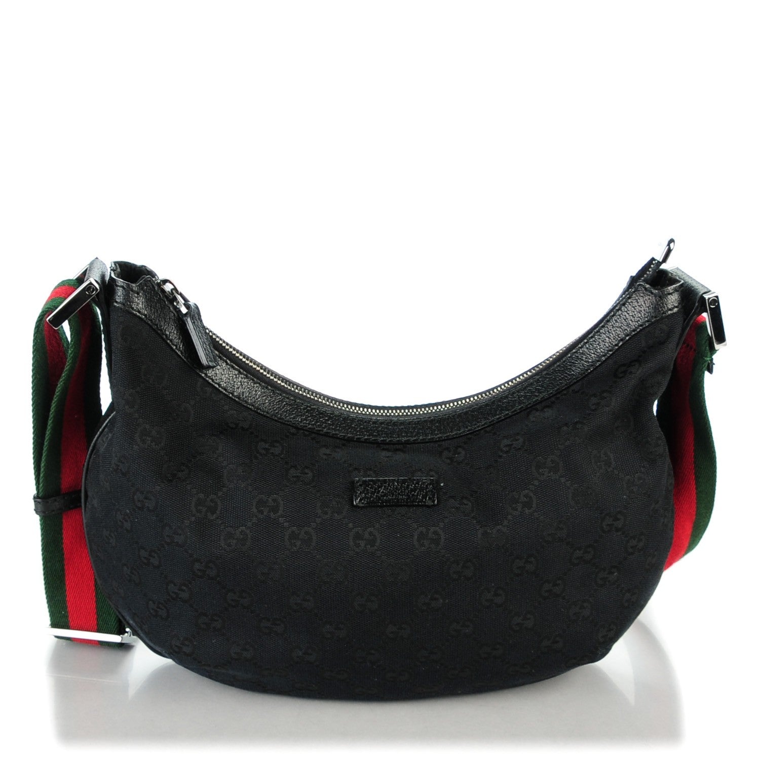 Gucci Monogram Web Medium Half Moon Hobo Black 1 of 7
