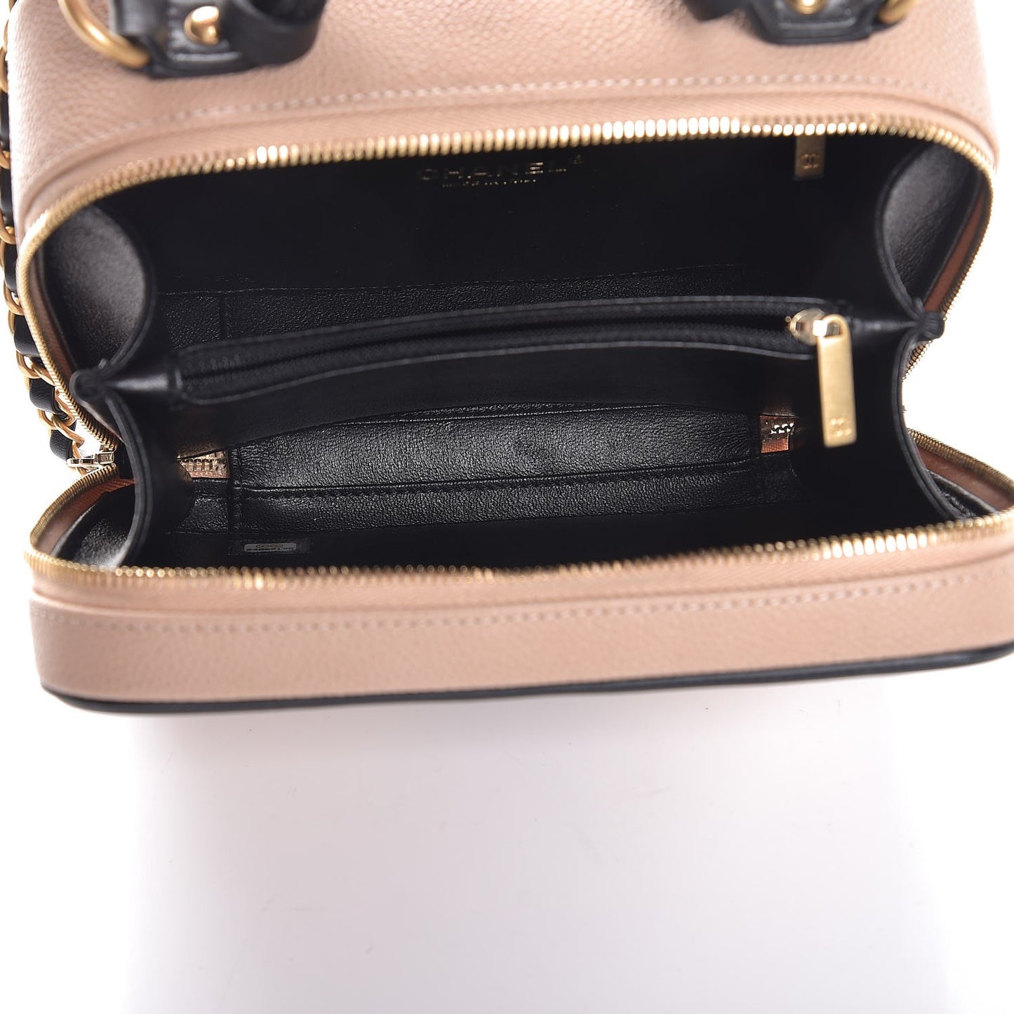 Caviar Quilted Medium CC Filigree Vanity Case Beige Black