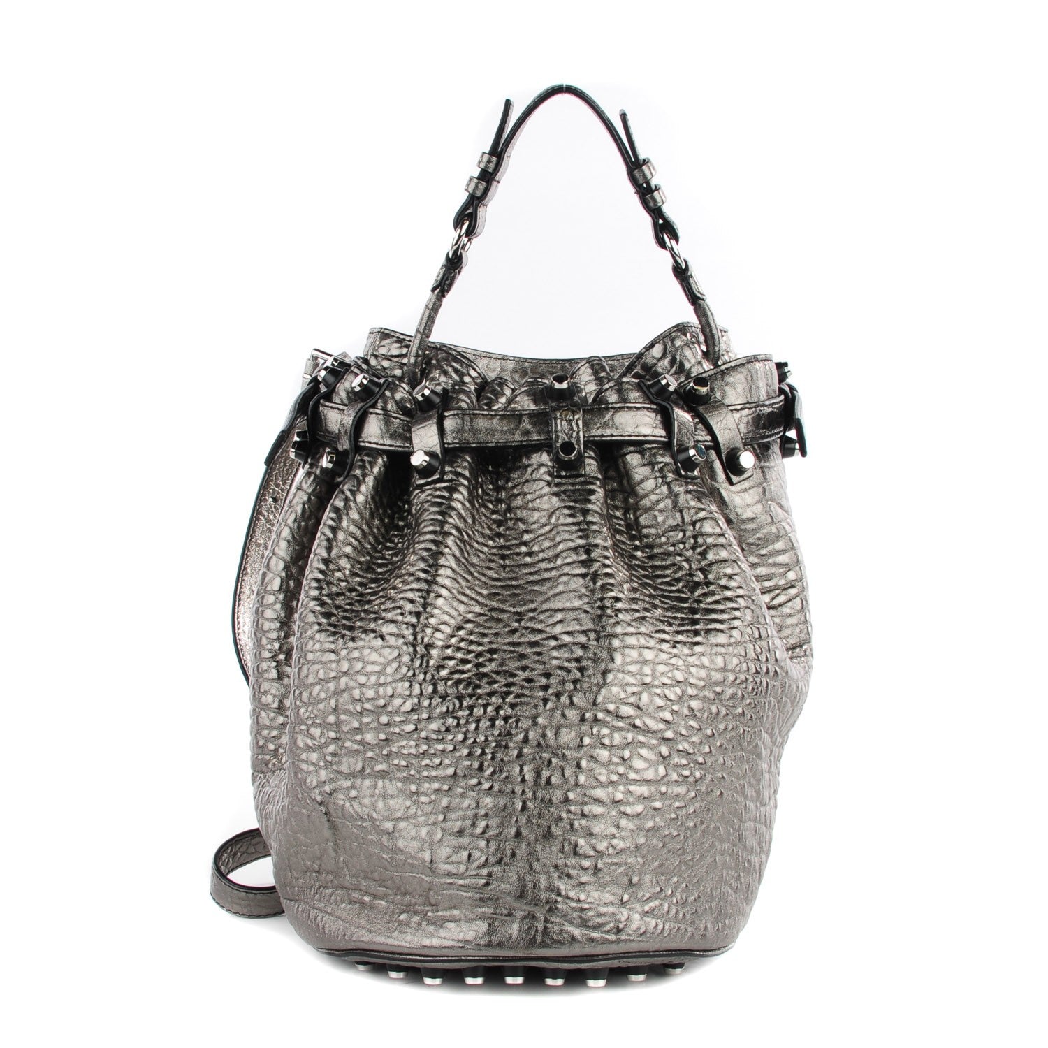 Alexander Wang Metallic Pebbled Lambskin Diego Bucket Bag Carbon Gunmetal Hardware 1 of 6