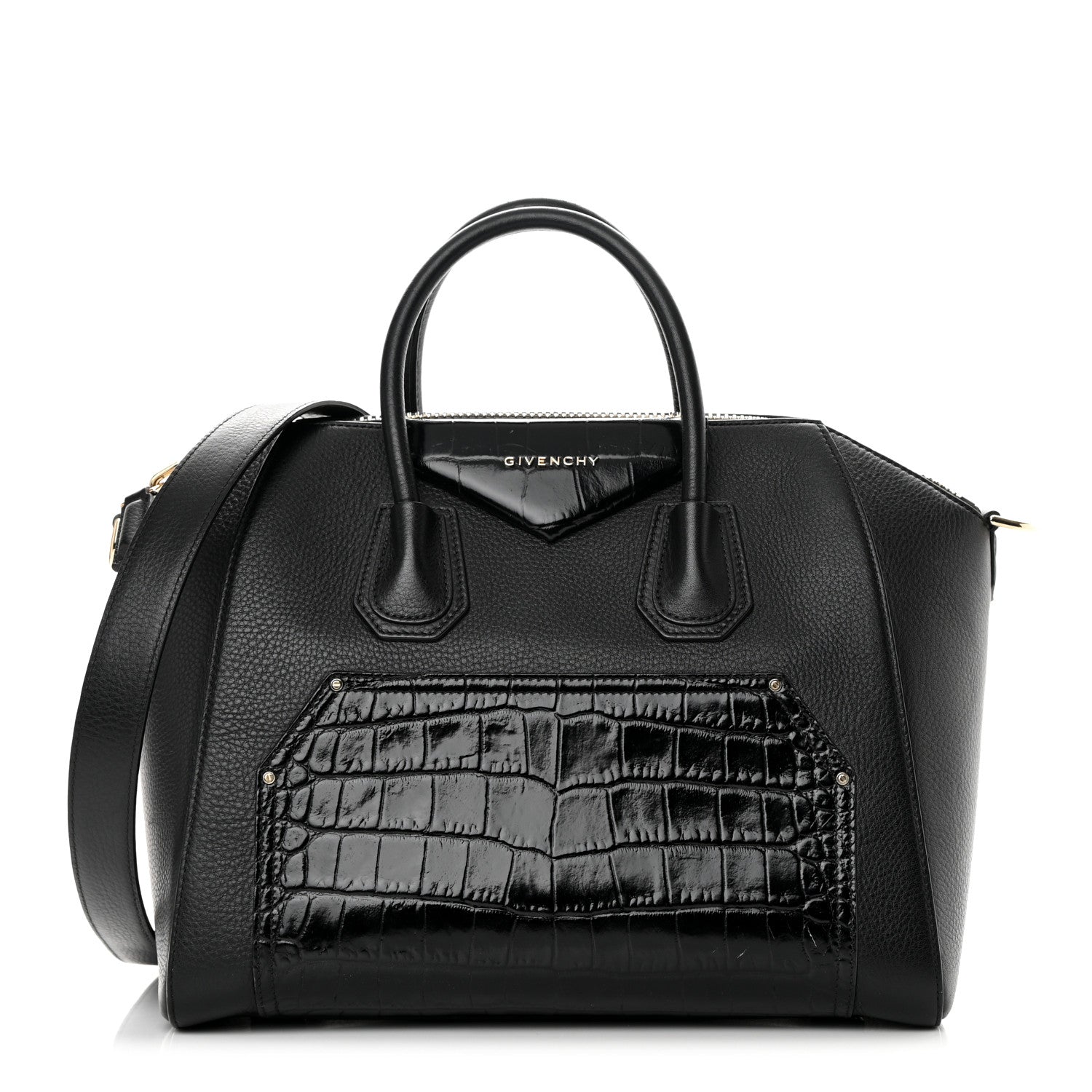 Givenchy Calfskin Crocodile Embossed Medium Antigona Black 1 of 16