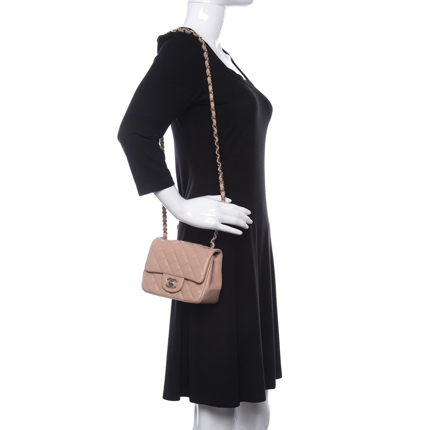 Lambskin Quilted Mini Square Flap Beige