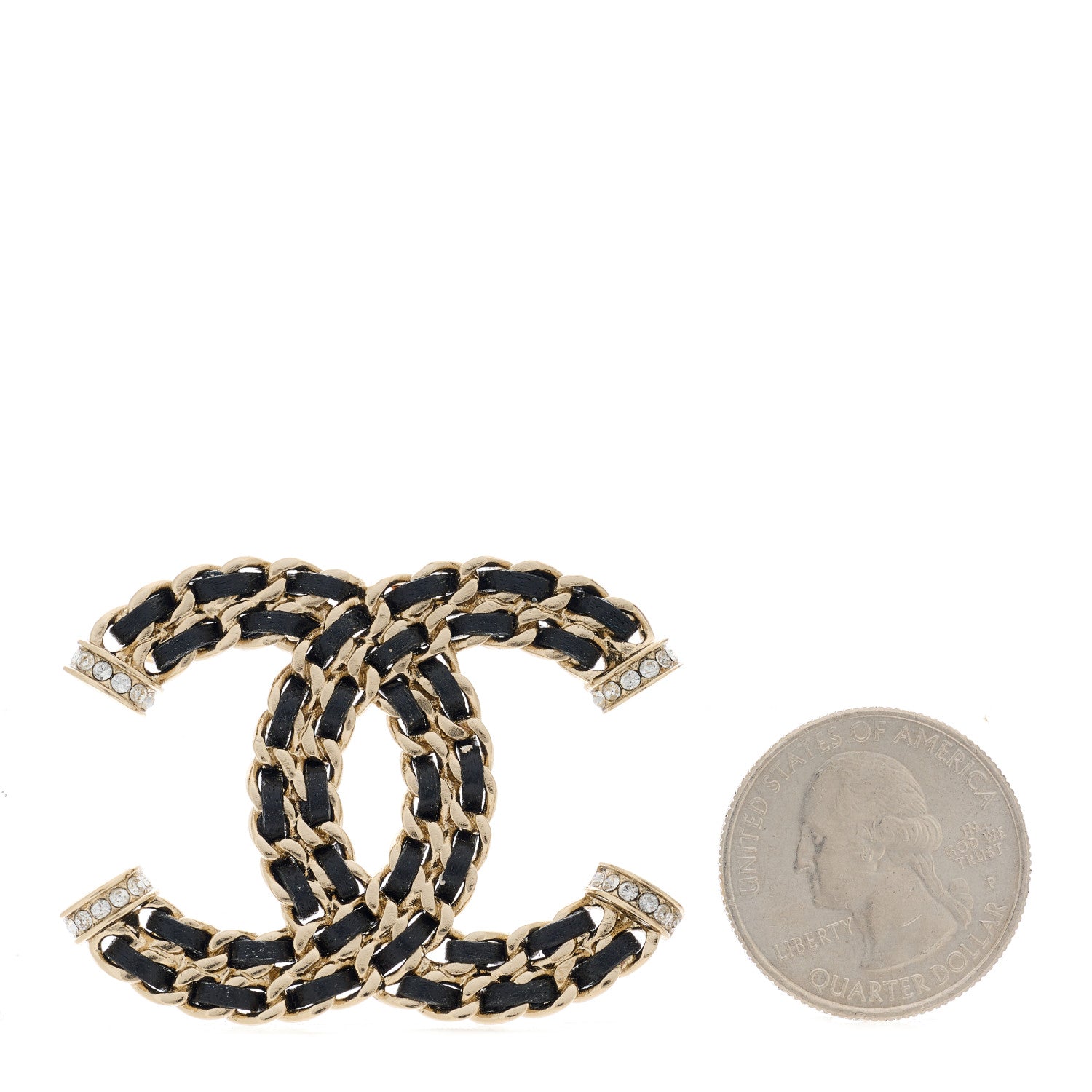 Chanel Lambskin Crystal CC Chain Brooch Black Gold 2 of 4