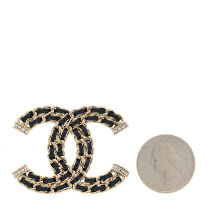 Chanel Lambskin Crystal CC Chain Brooch Black Gold 2 of 4
