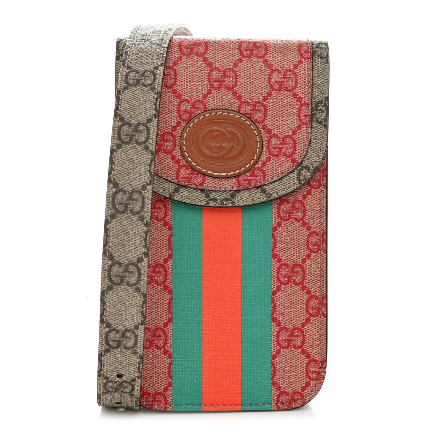 X DANS LE VERT GG Supreme Monogram Cuoio Web Mini Retro Interlocking G Crossbody Phone Case Beige Rosso Ebony Harness Brown