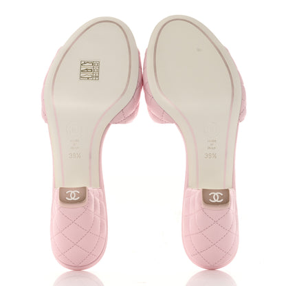 Chanel Lambskin Quilted Textured CC Mules 39.5 Light Pink 6 of 10