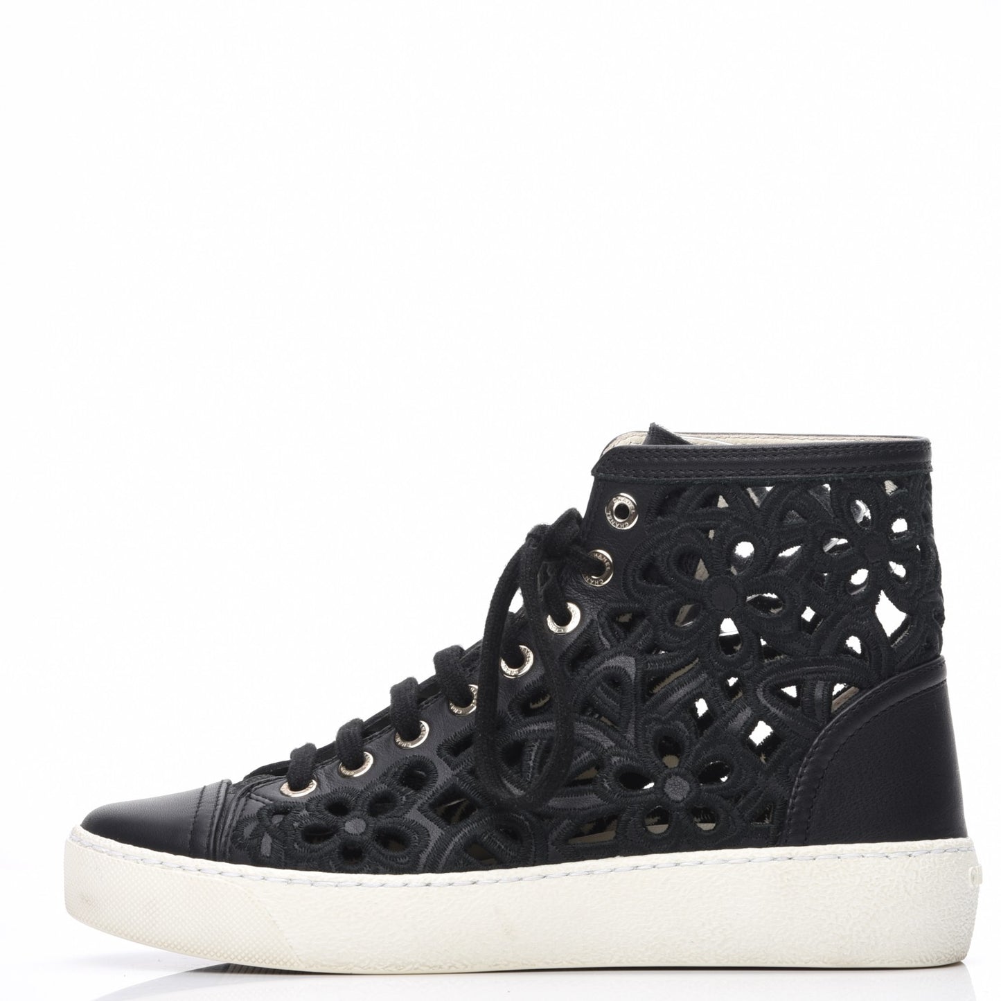 Patent Grained Goatskin Hollow Out Flower Sneakers 35 Black