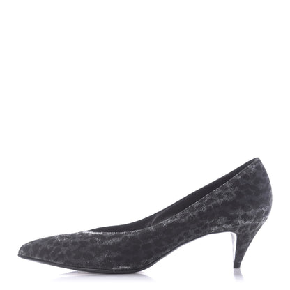 Saint Laurent Leopard Lame Double Cat Pumps 37.5 Silver 1 of 12