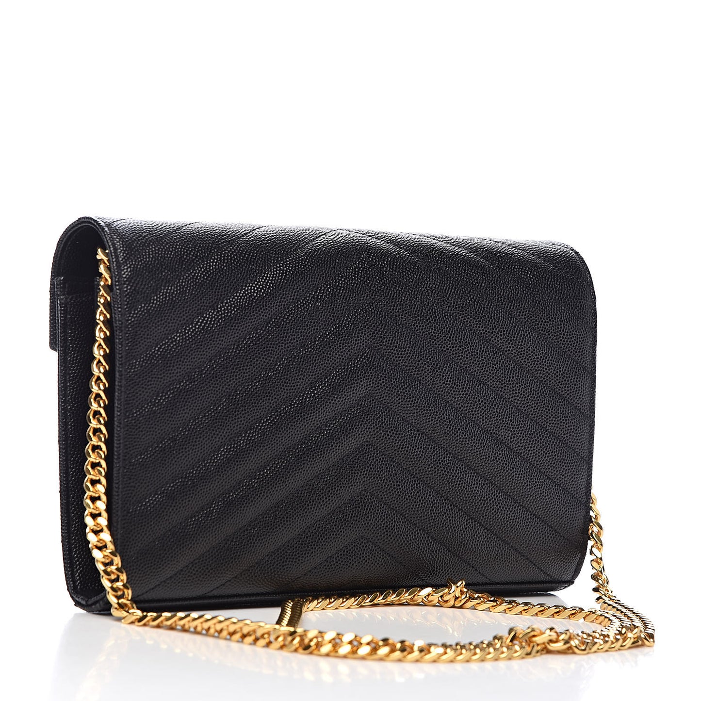 Grain De Poudre Matelasse Chevron Monogram Chain Wallet Black