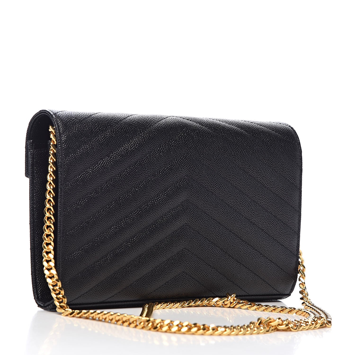 Saint Laurent Grain De Poudre Matelasse Chevron Monogram Chain Wallet Black 3 of 10