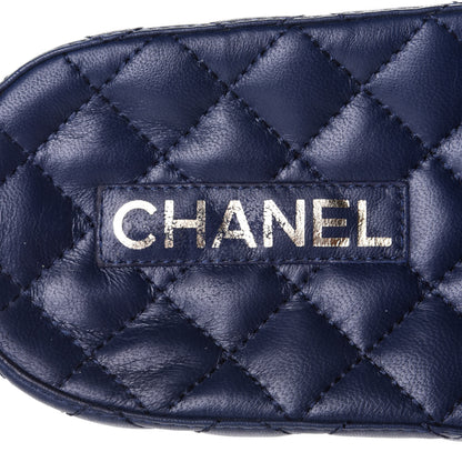 Chanel Lambskin Quilted CC Mules Sandals 39 Navy Blue 9 of 11