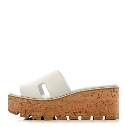 Hermes Calfskin Cork Eze 30 Sandals 38 White 1 of 9